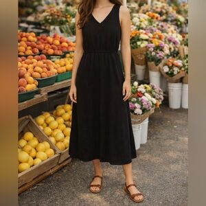 Cotton Blend Black Maxi Dress